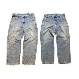 Vintage 90s Y2K Lee Dungaree Light Wash Loose Baggy Carpenter Jeans Wide Leg Wor